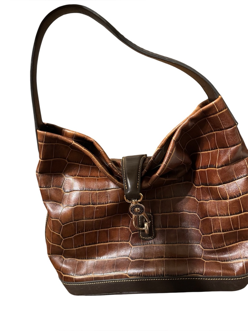 Dooney & Bourke women’s Brown Croco Embossed Logo Lock Leather Hobo Shoulder Bag